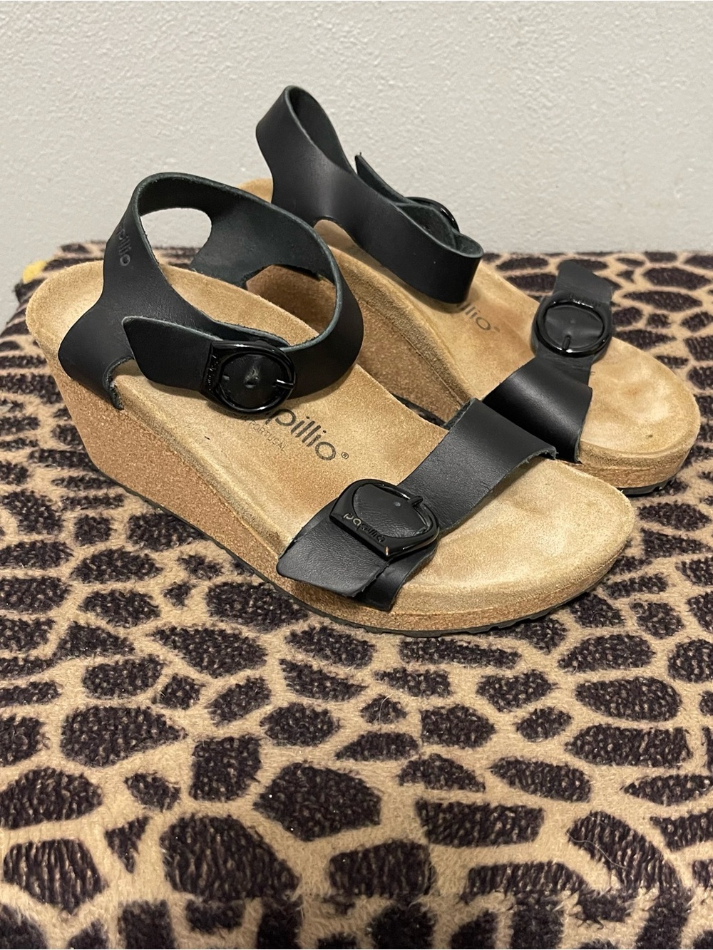 Birkenstock Papillio Ankle Strap Wedge Sandals Black Cork Womens 36/L5